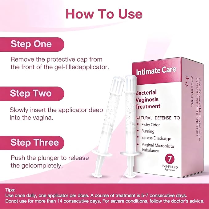 Bacterial Vaginosis Treatment, BV Treatment For Women, Natural Ingredients Pre-Filled Vaginal Applicators for Odor, Itching, Discharge, BV, and Vaginal Microbiota Imbalance, 7-Pack