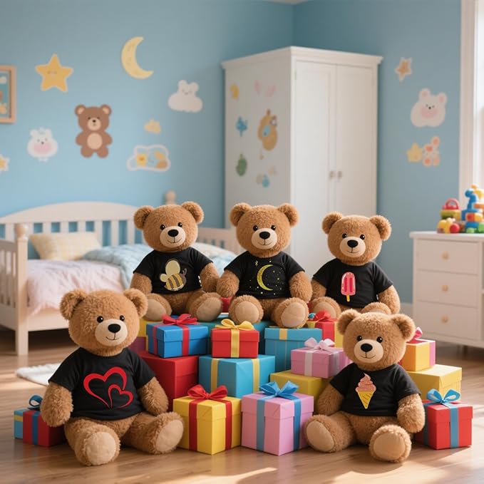 8 - Pack Black Blank T - Shirts for 17 - 18 Inch Bears | Thick DIY Stuffed Animal Canvas Clothes (Black)