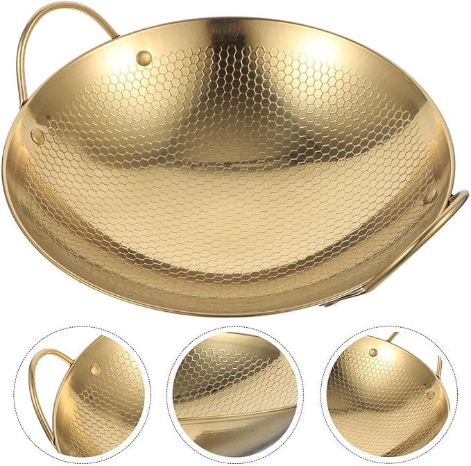 Cabilock Cooking Pan Chinese Wok Pan Lid Stainless Steel Wok Light Weight Easy to Use Korean Pot Double Handle Non-slip Camping Home Kitchen
