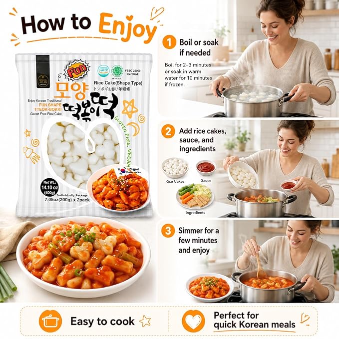Unha's Fun Shaped Tteokbokki Rice Cakes, 28.20 oz, 4 Pouches | 28.20 oz fun shaped chewy tteok for tteokbokki