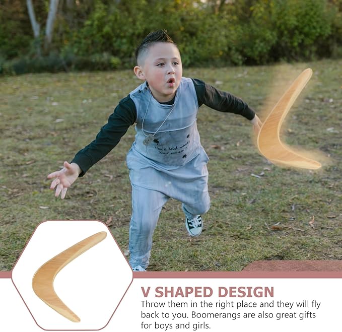 Kisangel 1pc Wooden Boomerang for Adults, 14.17 Inch Large Throwers Boomerang Outdoor Flying Toy for Family Fun Active Play, Synthetic Material, Beige,