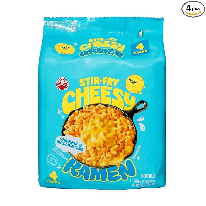 OTOKI Cheesy Ramen Noodles, Mac & Cheese Meets Ramen, Cheddar & Mascarpone Flavor, Korean Instant Ramen, 3.88 oz Pack of 4