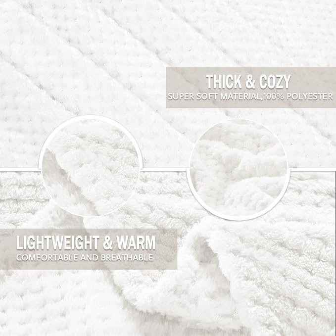 Exclusivo Mezcla Large Waffle Fleece Throw Blanket for Couch, White | Lightweight Soft Blanket for Sofa, Bed, Living Room, Plush Fluffy Throw for Home Decor, Travel, All Season, 50x70 Inches