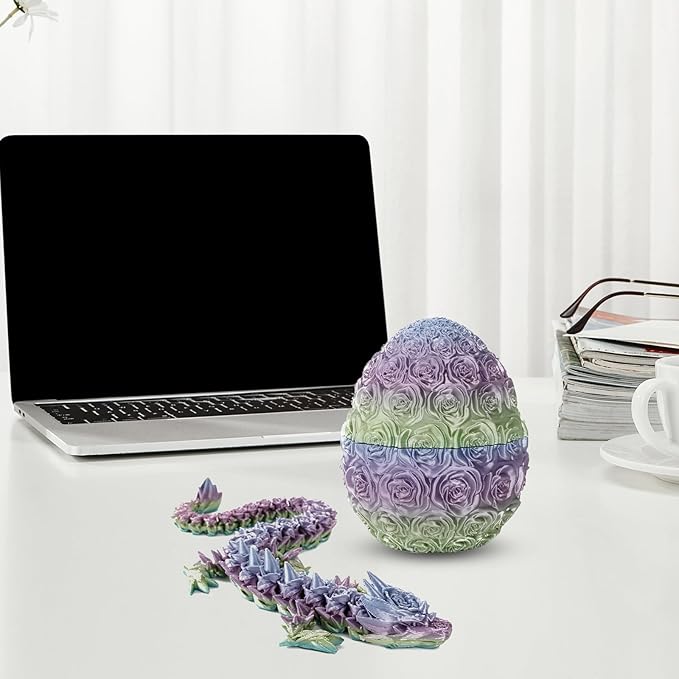 Pigmiss 3D Printed Dragon,3D Dragon Eggs with Dragon Inside,Dragon Fidget Toy for Adult,Full Articulated Dragon Crystal Dragon Easter Eggs Decoration for Gift (Rose-Multicolor)