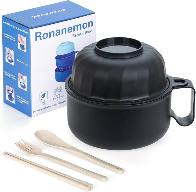 Large Ramen Bowl, Ramen Noodle Bowls Microwavable, Ramen Cooker with strainer, Microwave Pasta Cooker, Ramen Bowl Microwave Gift for College Boys Girls Male Female Dorm Room Essentials Instant Lunch