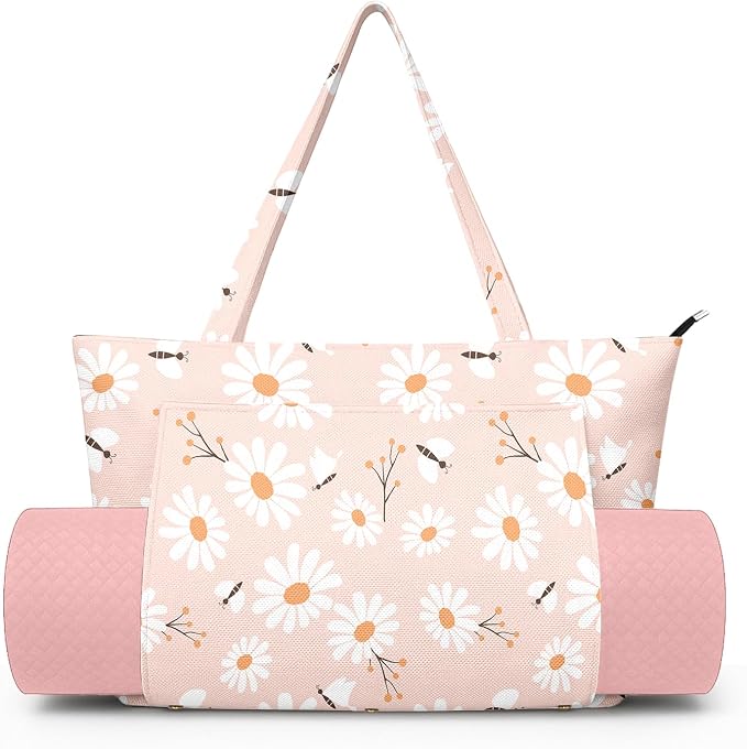 Yoga Bag for Women, Large Canvas Yoga Mat Tote Bag with Yoga Mat Carrier - Large Mat Pocket Fitness Tote for Pilates, Gym, Travel, Office & Beach