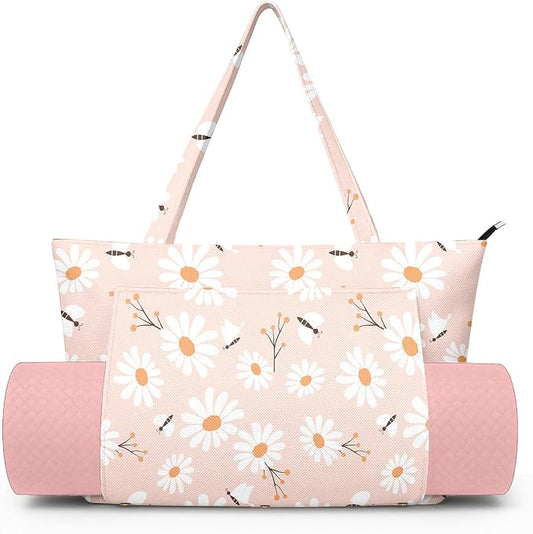 Yoga Bag for Women, Large Canvas Yoga Mat Tote Bag with Yoga Mat Carrier - Large Mat Pocket Fitness Tote for Pilates, Gym, Travel, Office & Beach
