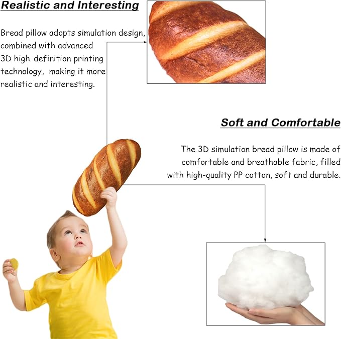 zhidiloveyou Bread Pillow Funny Stuffed Bread Shaped Pillow Toy Gift for Kids Adults, 15.7 in