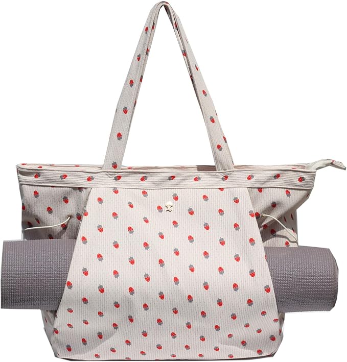 ESVAN Corduroy Yoga Tote Bag Gifts for Women Drawstring Yoga Mat Bag for Office Workout Travel Carryall Pilates Gym