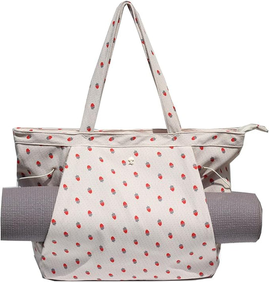 ESVAN Corduroy Yoga Tote Bag Gifts for Women Drawstring Yoga Mat Bag for Office Workout Travel Carryall Pilates Gym