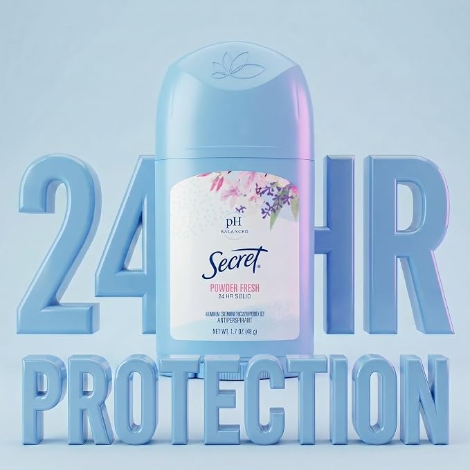Secret Antiperspirant and Deodorant for Women, 24hr Sweat & Odor Protection, PH Balanced Protection, Gentle on Skin, Wide Solid, Travel Size, Powder Fresh Scent, 1.7 oz