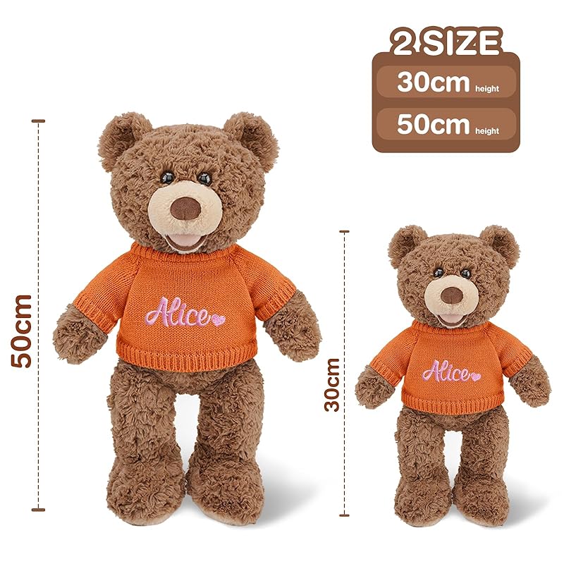 Personalized Teddy Bear Stuffed Animal, 11 Inch Custom Bear Plush with Embroidered Name Text, Christmas Birthday Gift for Baby Boys Girls Kids