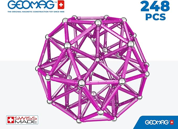 Geomag Masterbox Magnetic Toys for Kids Ages 8+, 248pc Purple Educational STEM Magnets for Kids - Swiss-Made Magnetic Blocks, Tiles and Building Toys from 100% Recycled Plastic