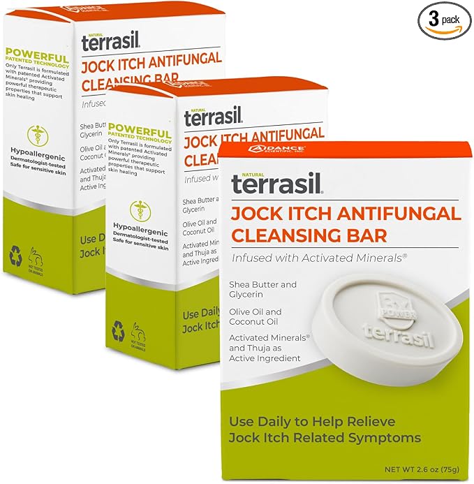 terrasil Antifungal Jock Itch Soap 3-Pack, 75gm Bars | Fast Relief from Jock Itch Burning & Itchy Skin for Men & Women. All-Natural Moisturizing Ingredients. Dermatologist Tested