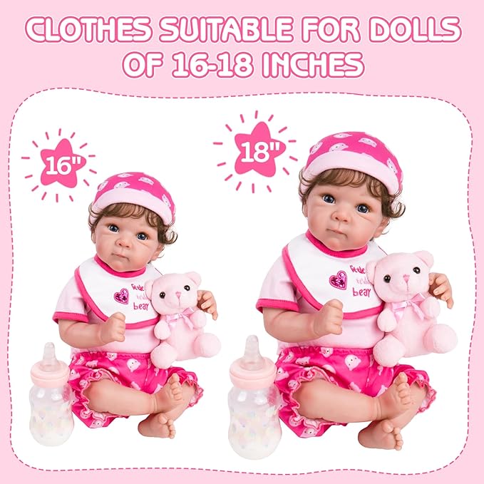 Aori 10 Pcs Reborn Baby Dolls Clothes Set with Pink Bassinet for 16-18 Inch Reborn Doll, Carrier Bed and Doll Clothes Outfit Accessories fit Newborn Baby Girl