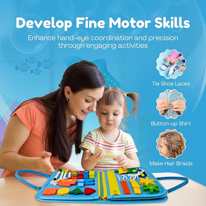 Ocean Busy Book for Toddlers 1-3 | Montessori Activity Book with Various Activities For Girls & Boys | Educational Learning Sensory Board For Toddlers 1-3 | Portable busy board Travel Toy for Car