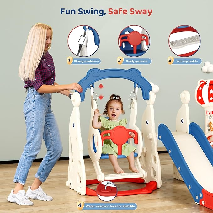 Toddler Slide, 6 in 1 Toddler Playset - Upgrade with Kids Slide, Swing, Soccer and Ring Toss for Age 1-3, Indoor and Outdoor Playground