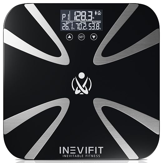 INEVIFIT Body Fat Scale, Highly Accurate Digital Bathroom Body Composition Analyzer, Measures Weight, Body Fat, Water, Muscle, BMI, Visceral Levels & Bone Mass for 10 Users. Includes Batteries