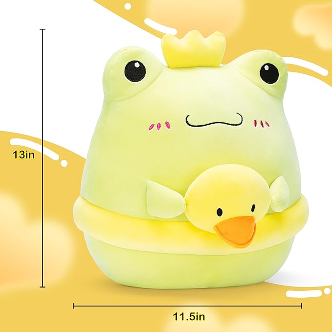 Original 13-inch Large Frog Plush Pillow Stuffed Animal Toy,Cute Soft Toys Fat Kawaii Hugging Pillows Big Size Cuddle Huggable Plushie,Gift for Kids Girls
