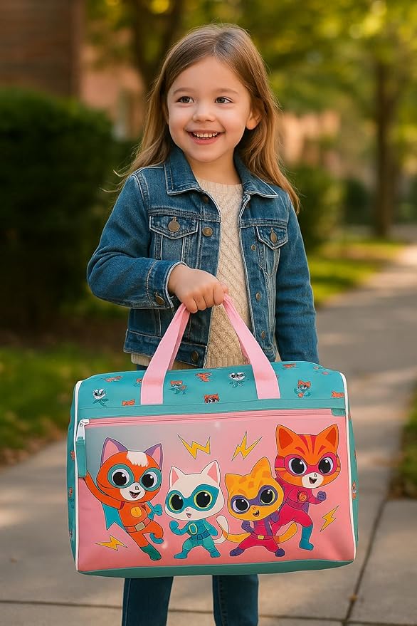 Disney Super Kitties Kids Duffle Bag 16.5" – Travel & Sports Bag with Zipper Pocket, Mesh Sides & Shoulder Strap