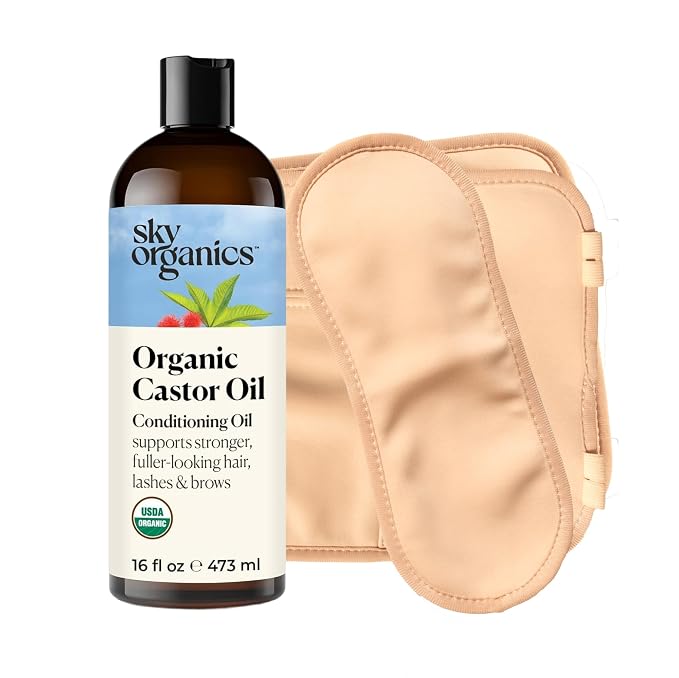 Sky Organics - Organic Castor Oil Pack Wrap Set - 16oz Castor Oil Organic, Adjustable Neck & Body Wraps, Body Wipes - for Liver Detox, Constipation Relief, Skin Care, Muscle Pain - Self Care - Beauty