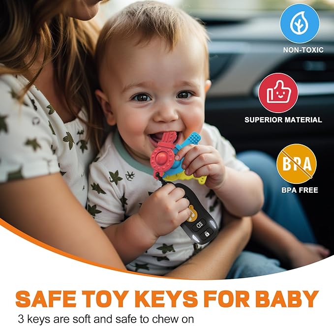 Baby Toy Car Keys - Baby Keys Toy Pretend Play with Sounds & Lights Interactive Musical Sensory Learning Toys Gifts for 1 Year Old Boys Girls Infant Toddlers Kid Age 6+ Months