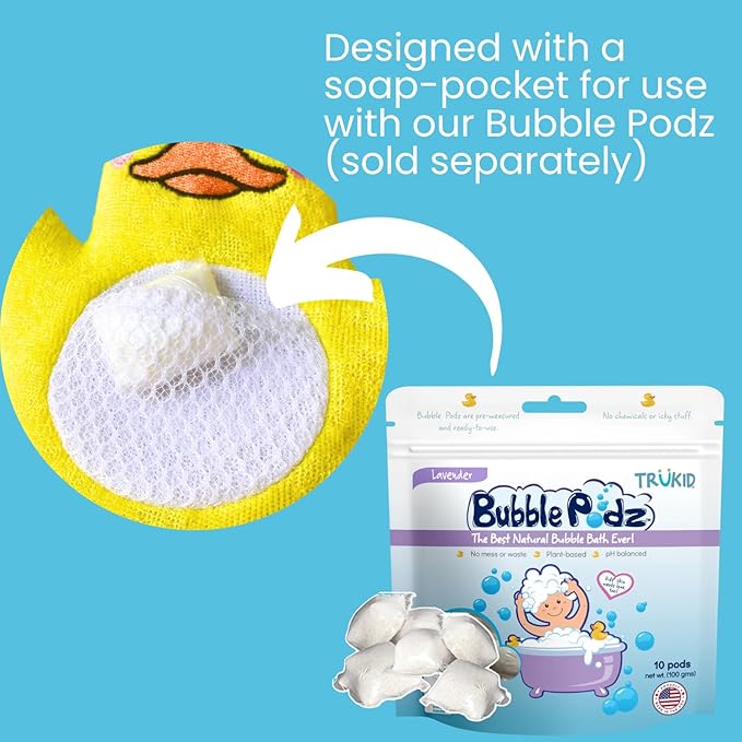 TruKid Bubble Gum Bubble Podz & BubbleGlove Set – Bubble Bath Pods and 2 Wash Gloves for Parent and Child