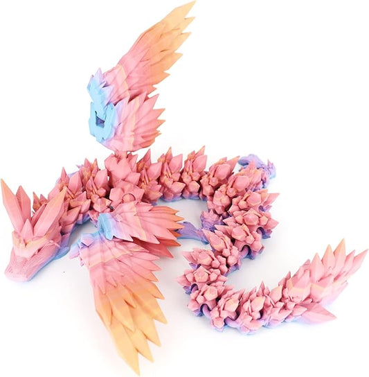 ACOCOFE 3D Printed Dragon with Wings, 18 inch Flying Articulated Winged Dragon, Mystery Crystal Dragons,Home Office Decor Gift(RainbowD)