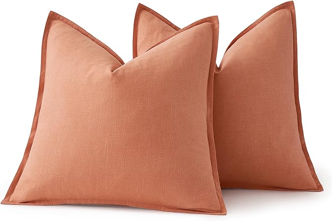 MIULEE Decorative Linen Euro Sham Pillow Covers 22x22 Inch Coral | Boho Farmhouse Neutral Couch Throw Pillows for Bed, Pack of 2 Accent Modern Pillowcases, Sofa Livingroom Home Decor