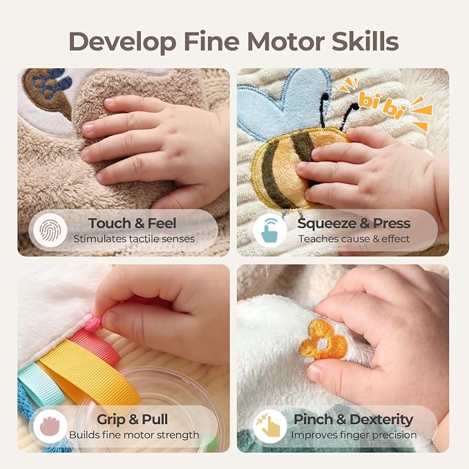 let's make Soft Baby Book, Sensory Crinkle Cloth Books for Babies 0-6 6-12 Months, Animal Tummy Time Toys with Baby Mirror & Squeaker, Touch and Feel Travel Stroller Toy, Newborn Gift Baby Shower