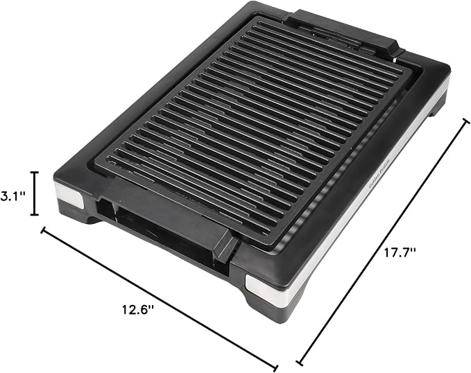 Indoor Grills Electric Smokeless, 1600W BBQ Grill with Water-Filled Drip Tray, 15-Inch Nonstick Grate for Steaks & Korean BBQ, Rapid Heating for Searing