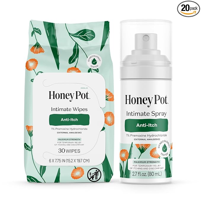 The Honey Pot Company - Feminine Anti-Itch Soothing Wipes & Anti-Itch Spray Bundle - At Home or On the Go Medicated Wipes & Spray to Relieve Itching & Discomfort - Maximum Strength - Feminine Care