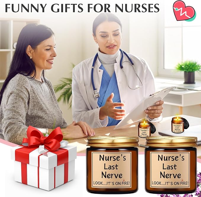 MTLEE 4 Pcs Nurses Gifts Bulk for Women, Nurse's Last Nerve Scented Candles 3.5 oz Candle CNA Gifts for Christmas Women Female Graduation Birthday Present (Tawny)