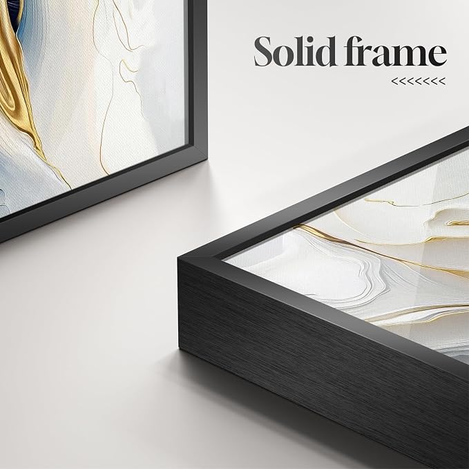 Extra Large Black Framed Gold and Blue Abstract Wall Art for Living Room, Vertical Modern Elegant Prints Painting Artwork for Walls, Contemporary Pictures Wall Decor for Bedroom and Office, 40x60 In