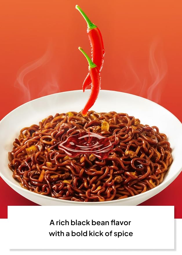 Korean Food Bulramen Stir-Fried Jjajang Black Bean Instant Noodles 5 Packs | Stir-fried Korean black bean instant noodles with spicy chicken-style flavor. Includes 5 convenient packs.