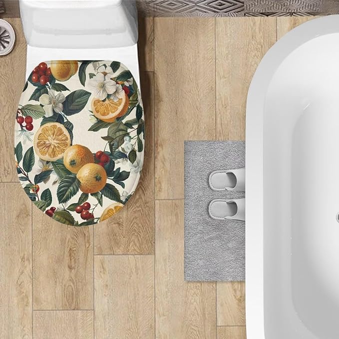 Lemon Toilet Lid Cover, Bathroom Decorative Flannel Soft Toilet Lid Cover, Bathroom Accessories Machine Washable Reusable Toilet Seat Cover