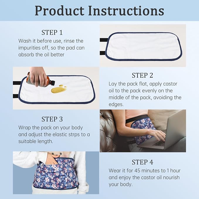 Castor Oil Pack Wrap Organic Cotton 2 Pcs, Castor Oil Cold Pressed Highly Absorbent for Liver Detox, Gifts for Women