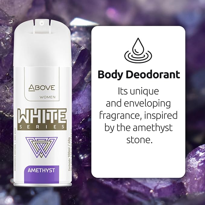 ABOVE White Series Body Spray, Amethyst, 2.12 oz - Deodorant Spray - Masks Perspiration Odors - Long-Lasting Dry Spray - Paraben-Free - Cruelty-Free