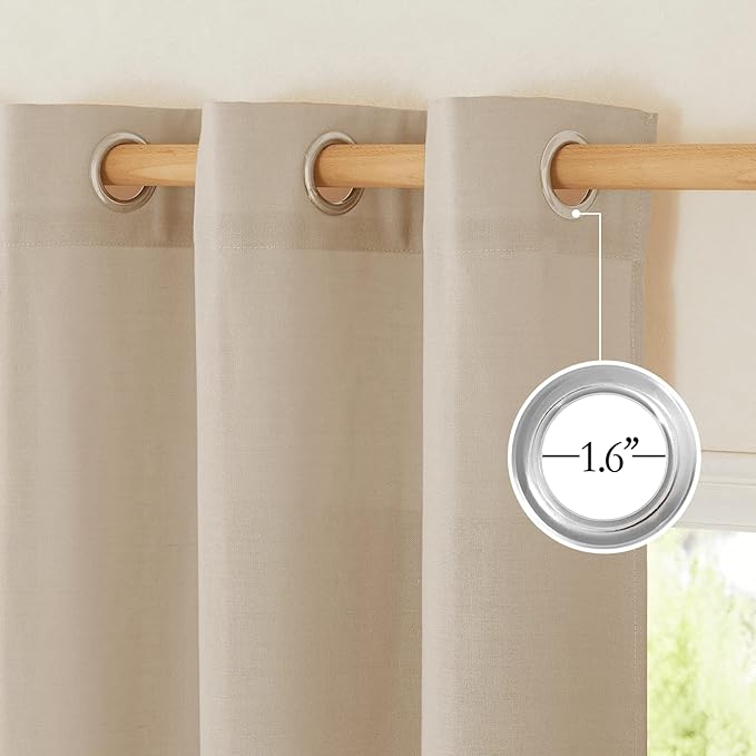 NICETOWN Flax Linen Blend Taupe Window Curtains, Grommet Vertical Drapes Privacy Added with Light Through Thick Linen Window Treatments for Bedroom/Living Room, W55 x L72, 2 Pieces
