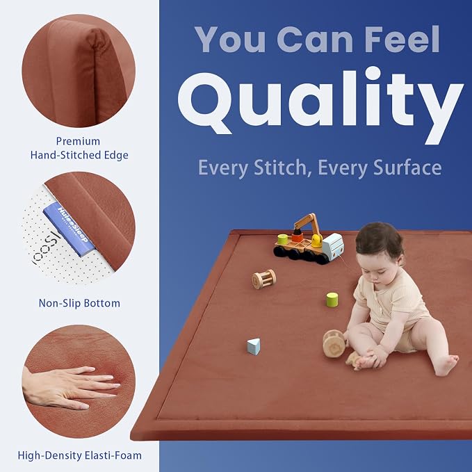 Huloo Sleep Ultra Soft Baby Play Mat for Floor,1.3" Thick Elasti-Foam 50x50 Playpen Mat for Toddlers Infant Kids,Non-Slip Backing Safe for Crawling&Tummy Time,Tatami Style （Brick）