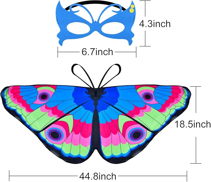 Coopay 9 Pieces Kids Butterfly Costume Fairy Butterfly Wings Masquerade Masks Halloween Girls Dress Up Pretend Play