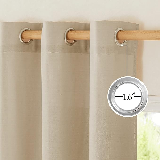 NICETOWN Linen Flax Semi Sheer Curtains 94" Length, Grommet Window Treatments Privacy Added with Light Penetration Vertical Drapes for Loft/Home Office, Angora, W55 x L94, 2 Panels