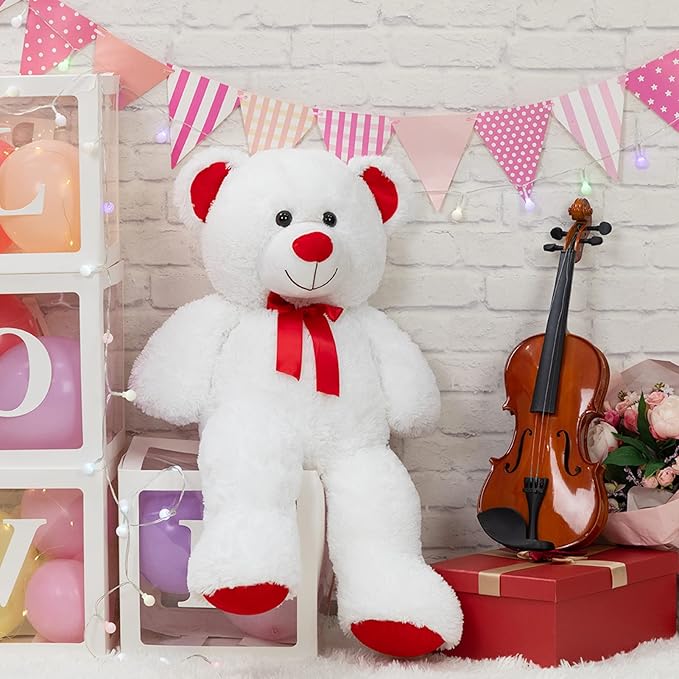 Huge Teddy Bear Stuffed Animal Giant Teddy Bear Plush with Red Ribbon Bow Plush Toy Gift for Girlfriend and Kids 36 inch White