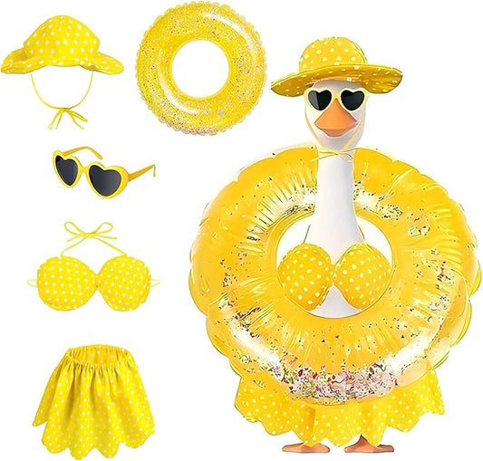 OBILAN Porch Goose Outfits, Summer Hawaiian-Style Goose Outfits, and Cute Goose Clothes fit Large 23" H Statues for Outdoor Garden and Yard Decoration(Yellow Bikini)
