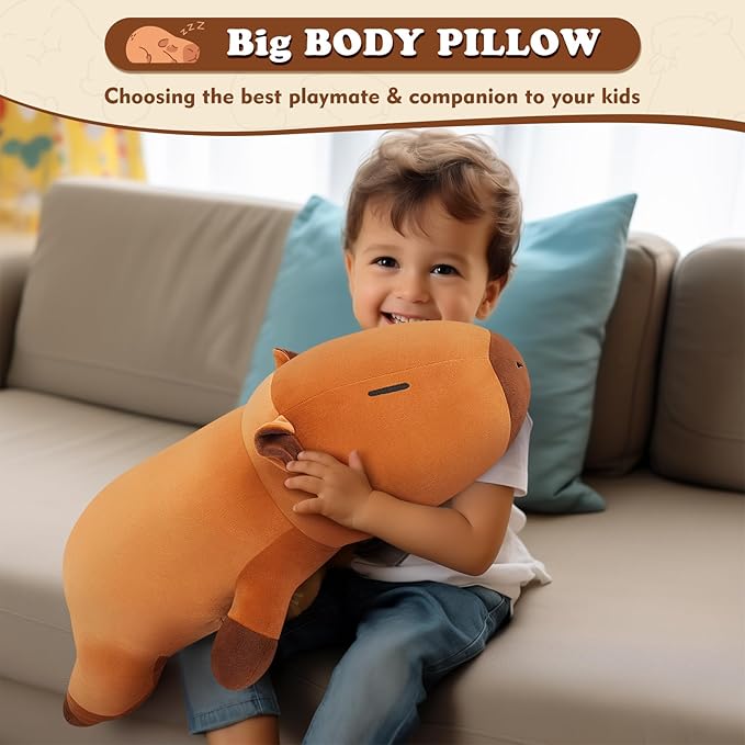 Auspicious beginning 19'' Large Capybara Plush Stuffed Animal- Cute Capybara Plush Pillow Plushies, Big Sleeping Hugging Stuffed Animal, Cute Body Pillow Birthday Gifts for Kids Girls Boys