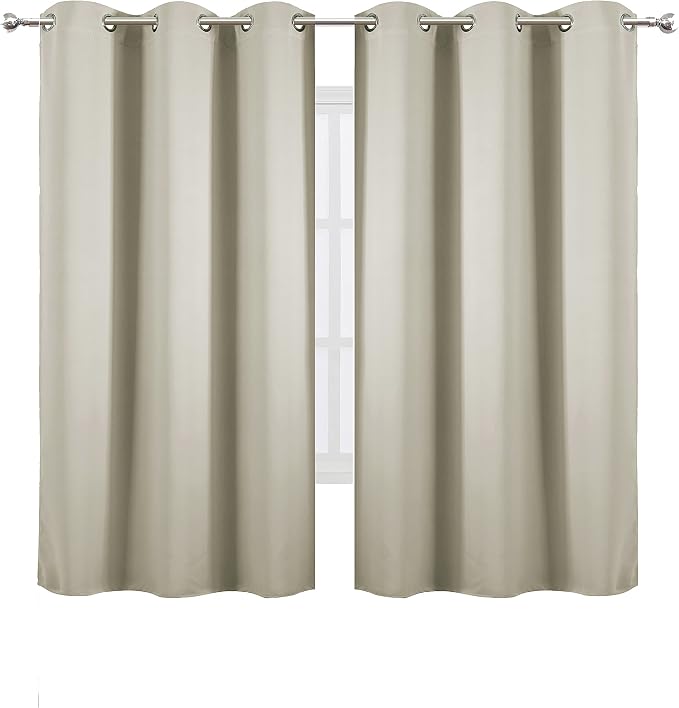 LEMOMO Light Beige Blackout Curtains 40 x 63 Inch Length/Set of 2 Curtain Panels/Thermal Insulated Room Darkening Blackout Curtains for Bedroom