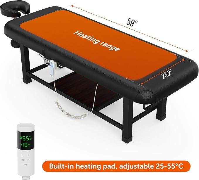 pouseayar Heavy Duty Electric Stationary Massage Table with Heating Function, Backrest Adjustable and Storage Space for Treatment/Medical Spa/Facial/Beauty/Massage Bed - 30 x 75 - Black