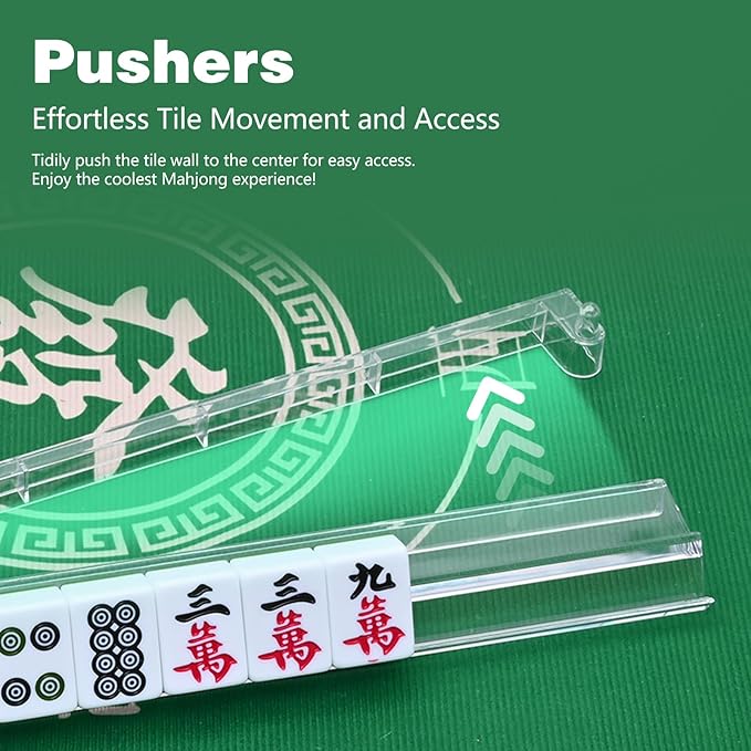 Mahjong Racks with Pushers, All-in-One Mahjong Tile Pushers and Racks with 3 Dices, Modern American Tile Set of 4 (Clear)