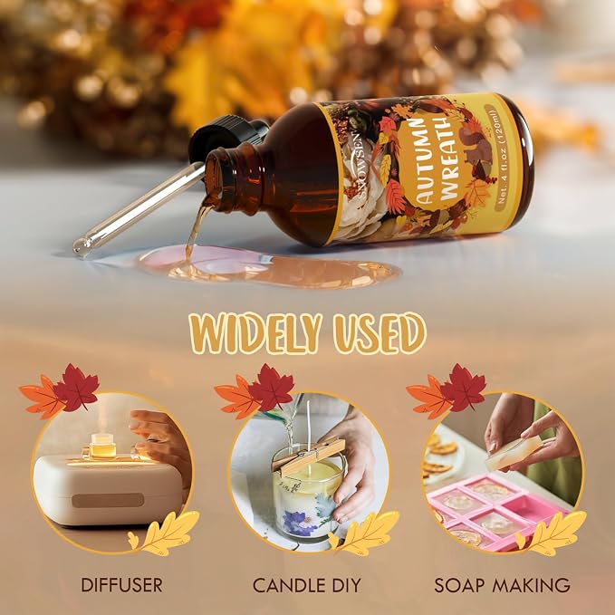 Autumn Wreath Fragrance Oil, Huge 4 Fl Oz, Premium Grade Essential Oil for Diffuser and Aromatherapy, Fall Scent for Soap Making, DIY Candle, Spray, Long Lasting Seasonal Scents
