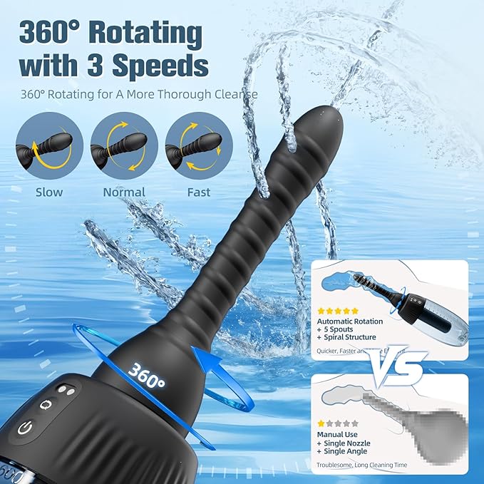 Automatic Anal Douche Rotating Enema - 20oz/600ml Douches for Men and Women, 360° Deep Cleansing Enemas for Colon Cleanse Men, 3 Adjustable Water Speeds & 3 Rotating Speeds, Remote Control Enema Kit